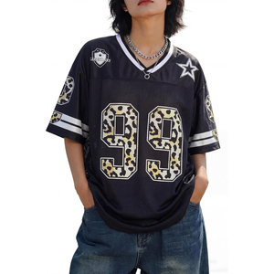 Camiseta de fútbol de malla estampada con cuello en V, manga corta, unisex, ropa deportiva transpirable para adultos, para todas las estaciones - Product Image 1
