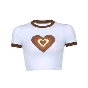 T-shirts courts slim haut de gamme pour femmes, vente en gros, personnalisables, col rond, broderies et patchs, 100% coton pour l'été - Product Image 1
