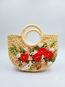 Sac bandoulière bohème en jacinthe d'eau, style vintage, fermeture éclair, écologique, 500 ml, portable, mini sac d'été pour femme, jaune - Product Image 2