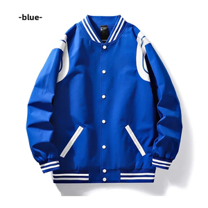 High Quality Custom <b>Men</b> Streetwear <b>Jacket</b> Blank Button Front Striped Rib Trim Pocket Fleece <b>Bomber</b> <b>Jacket</b> Bulk - Product Image 3