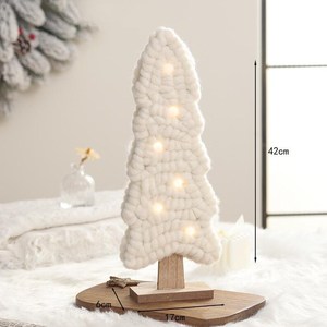 Handcrafted White Wool Christmas <b>Tree</b> With Led <b>Lights</b> Wooden Base 42cm Scandinavian Holiday Decor Tabletop Decoration - Product Image 3
