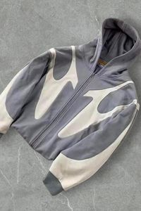 Sweat à capuche court zippé gris gothique de qualité supérieure, blanc cassé, unisexe, motif flamme tribale, coupe oversize, manches longues, vente en gros - Product Image 4