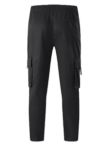 กางเกงคาร์โก้สีทึบของผู้ชายกางเกงทำงานกลางแจ้งแบบลำลองมีกระเป๋าหลายบานผ้าโพลีเอสเตอร์น้ำหนักเบา100% ทอ - Product Image 2