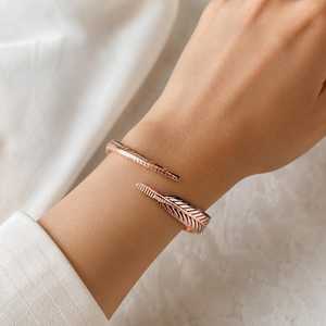 Belladec Handcrafted Feather <b>Copper</b> Classic Cuff Bracelet Open Adjustable <b>Bangle</b> Nature Inspired Artisan Jewelry Elegant Gift - Product Image 5