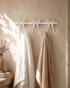 Premium <b>Bow</b> Design Pink Towel <b>Holder</b> With 3 Hooks For Bathroom Kitchen Wash Basin Area Cute Stylish Wall Mounted Rack Use - Product Image 3