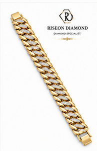 Bracelet gourmette en or jaune 18 carats avec accent diamant central, finition polie, chaîne épaisse et audacieuse, bijoux de luxe pour homme style hip-hop - Product Image 3