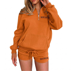 Women Everyday <b>Shorts</b> Set Half Zip <b>Lounge</b> Breathable Full Sleeves Cozy Summer <b>Shorts</b> Set Casual Wear - Product Image 3
