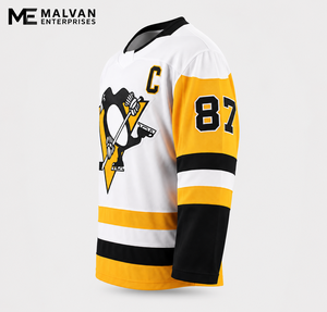 Jersey de Hockey sobre Hielo Blanco para Hombre de Primera Calidad, Logotipo del Capitán C, Número 87, Transpirable, 100% Poliéster, Secado Rápido, Cuello en V, para Jugador de Equipo - Product Image 2