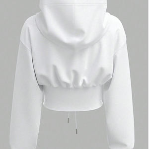 Sudadera Deportiva Corta con Capucha para Mujer, con Bajo Elástico y Hombros Caídos, para Entrenamiento en el Gimnasio, con Logotipo Personalizado - Product Image 4