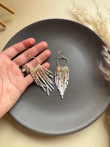 Bohemian Tassel <b>Drop</b> Earrings Gold Plated Alloy Beaded Fringe Women's Party Jewelry Gradient Design Fashion Statement Piece - Product Image 6