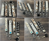 Porte-clés en cuir de vache véritable en gros pour femmes, porte-clés élégant en cuir de vache avec poils, porte-clés rustique occidental