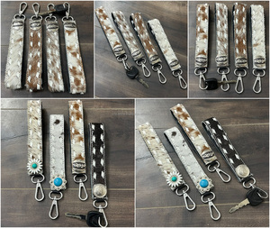 Llavero de Cuero Vacuno Genuino al por Mayor para Mujer, Elegante Llavero de Piel con Pelo, Estilo Occidental Rústico - Product Image 3
