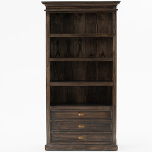 Classic <b>Solid</b> Teak <b>Wood</b> <b>Bookcase</b> with Three Drawers - Product Image 1