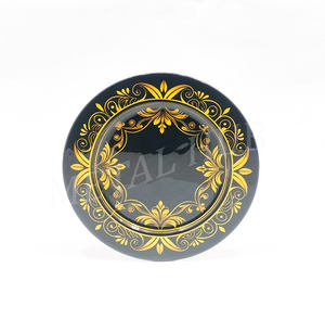 Stainless Steel Decorative Charger <b>Plate</b> with Gold Vintage Enamel Pattern Round Metal Table <b>Plate</b> for Dining Setup Use - Product Image 1