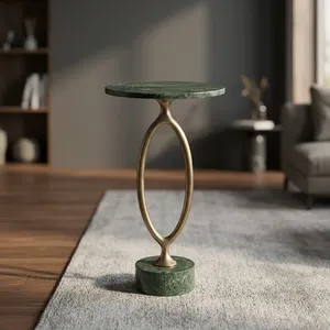 Modern Green Marble Top <b>Side</b> <b>Table</b> with Sculptural <b>Gold</b> Metal Base Elegant Contemporary Accent Furniture for Living Room Decor - Product Image 5