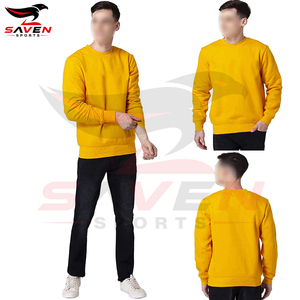 Sweat-shirt en molleton jaune unisexe à col rond, coupe classique, style décontracté, pull tricoté, couleur unie, 100% coton, service OEM - Product Image 5