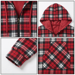 เสื้อแจ็คเก็ตผ้าสักหลาดลายสก็อตสำหรับผู้หญิง ผ้าฝ้าย 100% สวมใส่สบายๆ ในฤดูใบไม้ร่วง มีซิป ฮู้ดดี้ ทรงปกติ แขนยาว ลายตาราง มีซิปด้านหน้า - Product Image 6