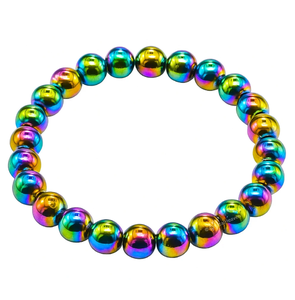Ensemble de bracelets élastiques en perles de verre Millefiori colorées et artisanales, présentés sur un support en bois, disponibles à prix de gros - Product Image 5