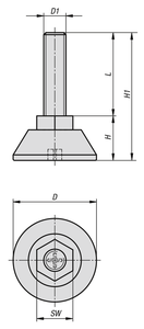 K0675 ขาปรับระดับทรงกลมพร้อมหกเหลี่ยม M08X30, D=30, โพลีเอไมด์, วัสดุประกอบ: เหล็ก - Product Image 6