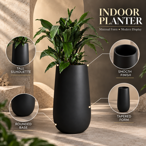 Tapered Matte Black Indoor Floor <b>Planter</b> | <b>Tall</b> Smooth Metal Flower Pot for Living Room Hotel Office Home <b>Garden</b> Modern Decor - Product Image 4