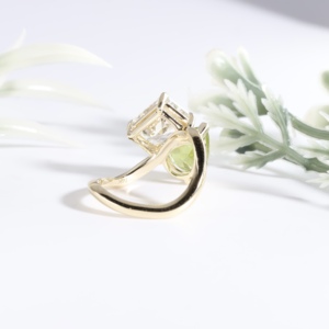 Toi Et Moi Lab Grown Yellow Gold Classic Engagement <b>Ring</b> Radiant Cut Green Peridot Pear Diamond <b>Two</b> <b>Stone</b> Wedding <b>Rings</b> - Product Image 2