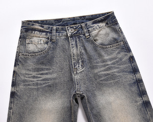 Jean en denim bleu délavé et déchiré style urbain, coupe droite, pour homme – Marque tendance, streetwear décontracté - Product Image 5