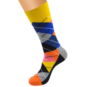 Chaussettes pour hommes à motif Argyle multicolores, tricotées, respirantes, pour un usage quotidien, style printemps, coupe classique - Product Image 5