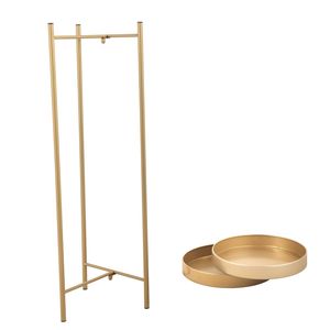 Support de plantes pliable moderne à 2 niveaux en métal, polyvalent pour plantes en pot d'intérieur/extérieur avec 2 plateaux ronds, tables de chevet dorées - Product Image 5