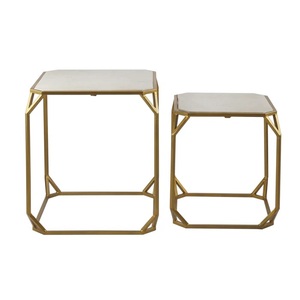 Premium Cast Aluminum Bar <b>Table</b> Set Geometric Frame Design <b>Marble</b> Look Tops Compact <b>Nesting</b> Style Durable Modern Luxury Accent - Product Image 2