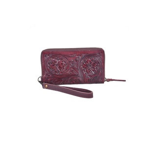 Alta calidad Unisex cuero vaquero mano Tooled Animal Prints cierre de cremallera fácil de llevar tarjeta de crédito billetera vendedor caliente Rodeo - Product Image 1