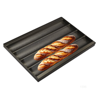 ATLAS STAR Plaque de cuisson perforée 4 rangées en alliage d'aluminium noir antiadhésive avec revêtement PTFE, résistante au four, pour baguettes, style français et italien