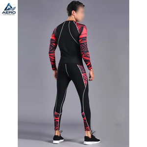 Conjunto de compresión de 2 piezas para hombre, camiseta de cuello redondo y pantalones largos, ropa deportiva de compresión de manga larga, conjunto de gimnasio que absorbe la humedad, OEM ODM - Product Image 3