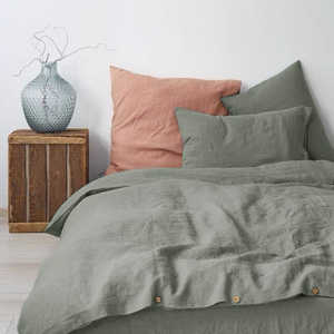 Luxury Designer French Linen Bedding Set Plain 5 Pcs 1 Duvet Cover 1 <b>Flat</b> 1 Fitted Sheet 2 <b>Pillow</b> Cases Hotel Use 100TC - Product Image 4