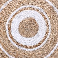 Tapis décoratif en jute naturel tressé à la main avec pompons et cercle ajouré, idéal pour les tapis de sol dans les couloirs d'hôtels et de restaurants