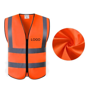 Gilet de sécurité orange haute visibilité avec bandes réfléchissantes, logo personnalisé, vêtements de travail unisexes, matière polyester - Product Image 1