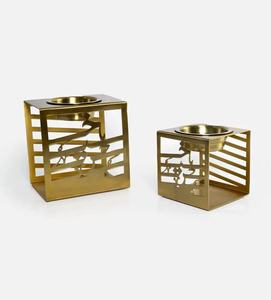 Quemador de Incienso Cuadrado Dorado con Caligrafía Árabe, Incensario de Metal de Lujo al por Mayor, Decoración Islámica Moderna para Mesa - Product Image 1