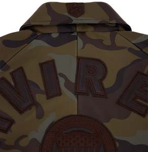 Avirex Camouflage Bomber <b>Jacket</b> Turn-down Collar Zipper Front Patch Design Regular Fit Casual Style Teal <b>Leather</b> Fusion of Depth - Product Image 6