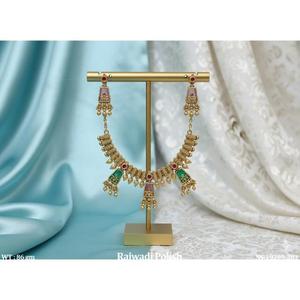 Rajwadi Style Polish <b>Necklace</b> Set Gold Look Traditional Bridal Jewelry Elegant Ethnic <b>Statement</b> for Wedding Festive Styling - Product Image 2