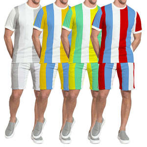 Ensemble T-shirt et short pour homme, T-shirt rayé, ensemble T-shirt bicolore, ensemble deux pièces, short d'été pour homme, tenue décontractée d'été - Product Image 1