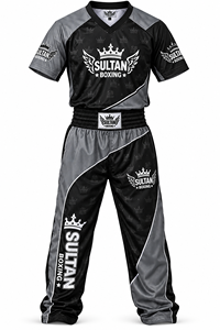 Uniforme de boxe unisexe noir et or, impression par sublimation, évacuation de l'humidité, broderie 3D, patchwork, 100% soie, vêtements de sport de combat pour adultes - Product Image 3