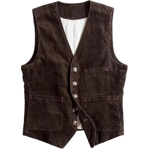 OEM Men Corduroy Work Vest Vintage Sleeveless Jacket Custom Logo Casual Fashion Utility Waistcoat Black - Product Image 5