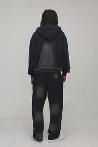 Survêtement unisexe uni délavé à l'acide, écologique, pour l'hiver, avec sweat à capuche et pantalon de jogging, marque privée, streetwear - Product Image 2