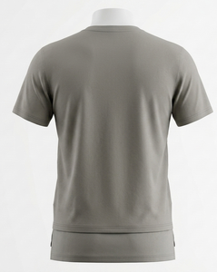 Men's Grey Short Sleeve O-Neck Knitted T-Shirt Regular Fit Solid Color Formal Breathable Front Logo - Product Image 1