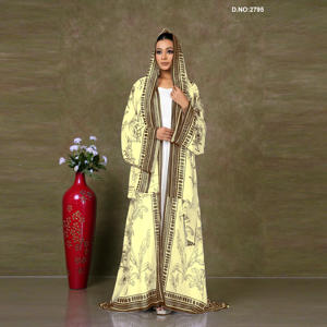 Chiffon Open Front Long <b>Shrug</b> Kaftan Style with Graceful Prints, Modest Flowing Fit <b>for</b> Evening Wear - Product Image 2