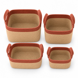 Handmade Square Seagrass Eco-Friendly Storage <b>Basket</b> Set 4 Handles Modern Scandinavian Design Multi-Purpose Organizer <b>Baskets</b> - Product Image 1