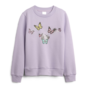 Sweat-shirt à manches longues en tricot uni avec logo pour filles, doublure en polyester recyclé, confortable, col rond - Product Image 1