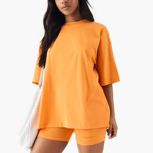 Top Trending Oversized Women's Crew Neck T-<b>Shirt</b> Orange Short Sleeve Loose Fit 100% Cotton Jersey <b>Flame</b> Logo Print Spring Summer - Product Image 3