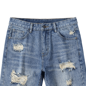 Custom Vintage Washed Patchwork Baggy Wide Leg <b>Men's</b> Denim Shorts Distressed Streetwear <b>Jean</b> Shorts for <b>Men</b> - Product Image 3