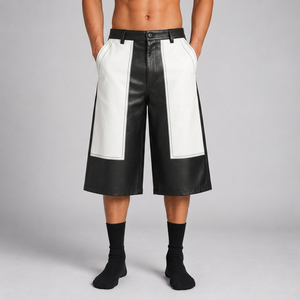 Custom <b>PU</b> Leather Jorts 300gsm Baggy Fit <b>PU</b> Leather <b>Shorts</b> for Private Label Streetwear Brands - Product Image 4