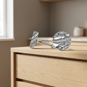 Modern Ceramic Cabinet <b>Knob</b> Round <b>Black</b> White Marble Design for Kitchen Furniture Handle Durable - Product Image 4